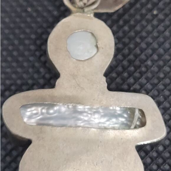 Boho Luxe Vintage 925 Silver Abalone Mother-of-Pearl Pendant Necklace Statement - Picture 5 of 10